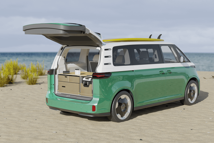 For those who prefer a ground tent (or not camping at all), Peace Vans' lightest ID. Buzz kit, the Buzz Box, brings the outdoor tailgate cooking without the rest