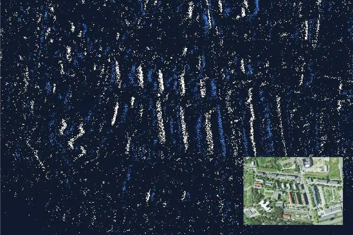 A terrain "fingerprint" used in the new system's database, along with the satellite image from which it was obtained (inset)