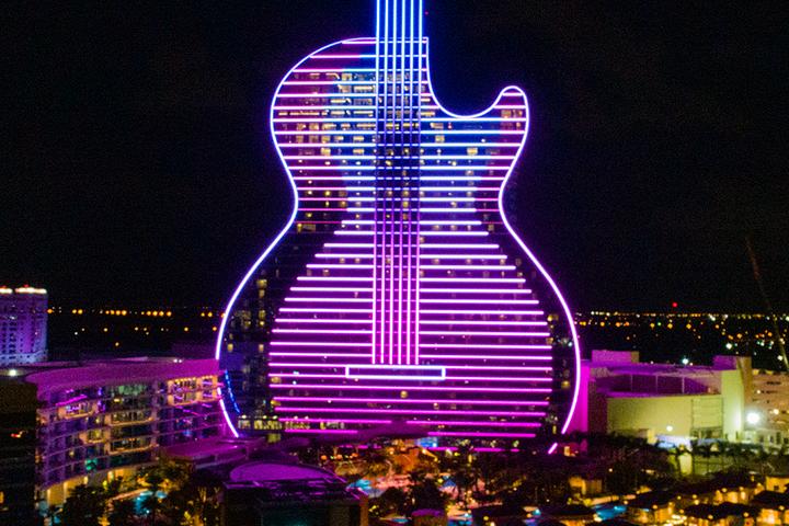 The Seminole Hard Rock Hotel and Casino in Hollywood, Florida, is the world's first guitar-shaped hotel