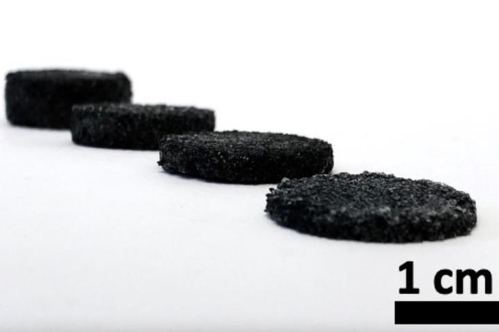 An assortment of the sponge electrodes that were derived from sugar-cube templates