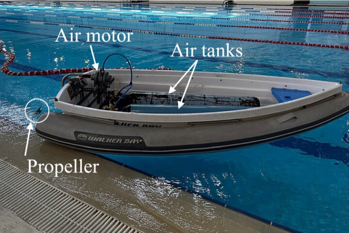 The swimming pool test rig, in which variables such as air tank capacity, pressure and discharge rate were explored