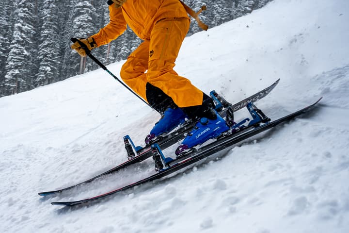 The ShredShox system gives users 50mm of suspension travel per ski